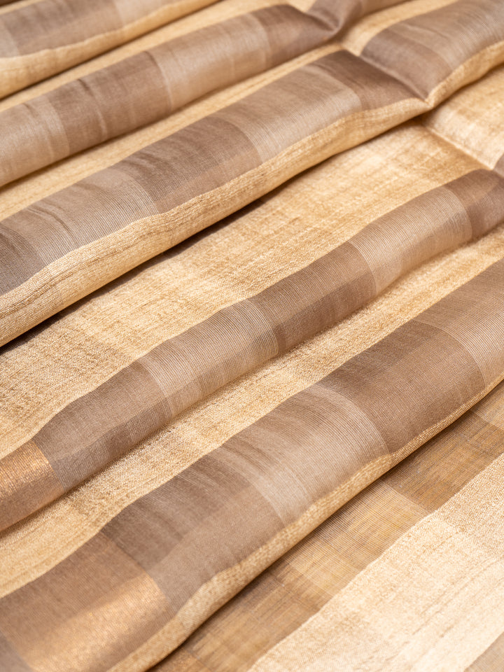 Beige Checks Pure Organza Tussar Silk Designer Saree - Clio Silks