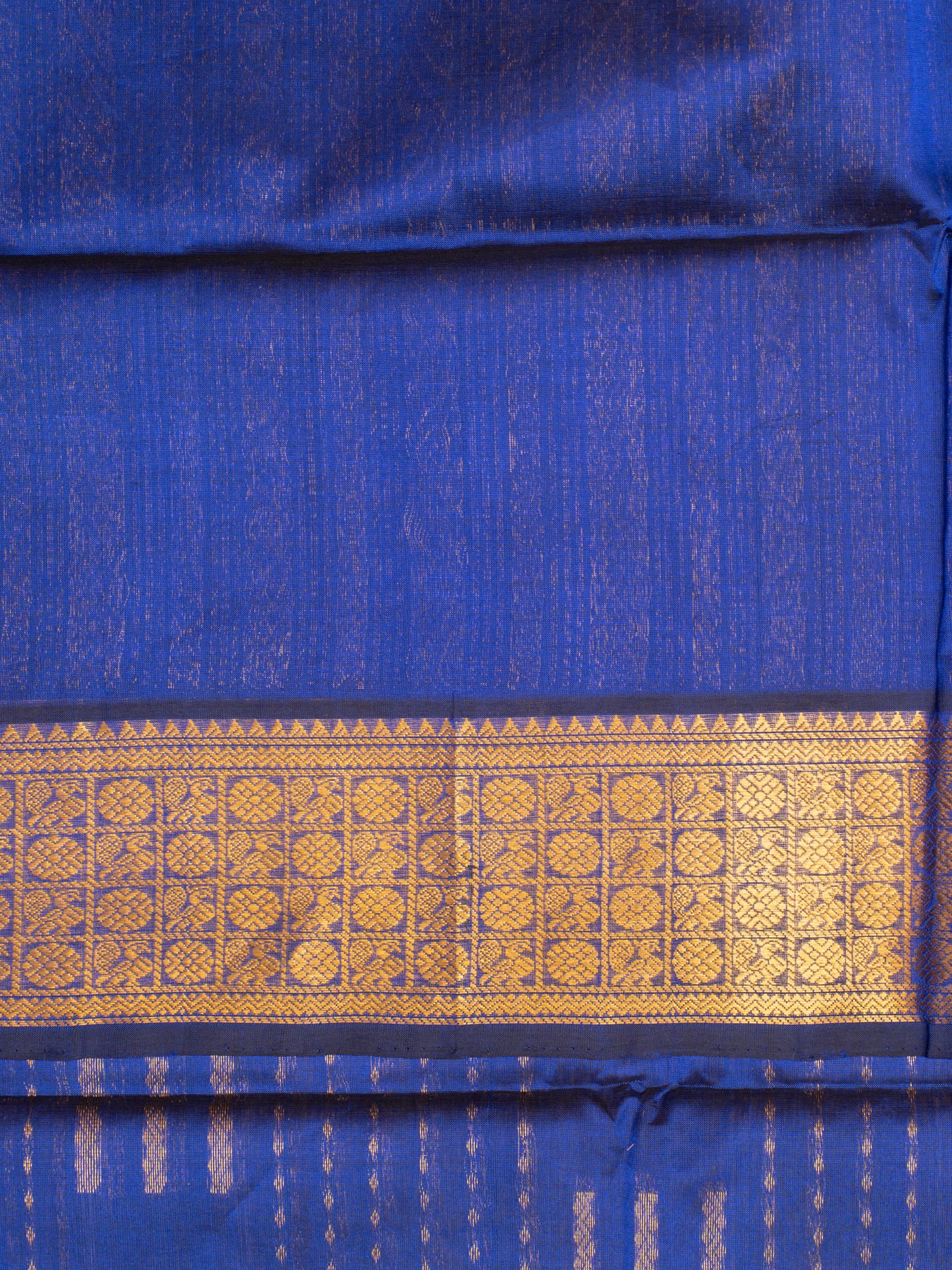 Royal blue zari orange stripes pure silk cotton saree