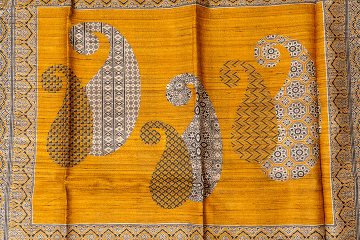 Beige Checks Pure Organza Tussar Designer Saree - Clio Silks
