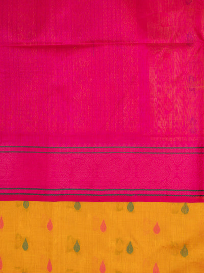 Yellow thread work pure silk cotton saree