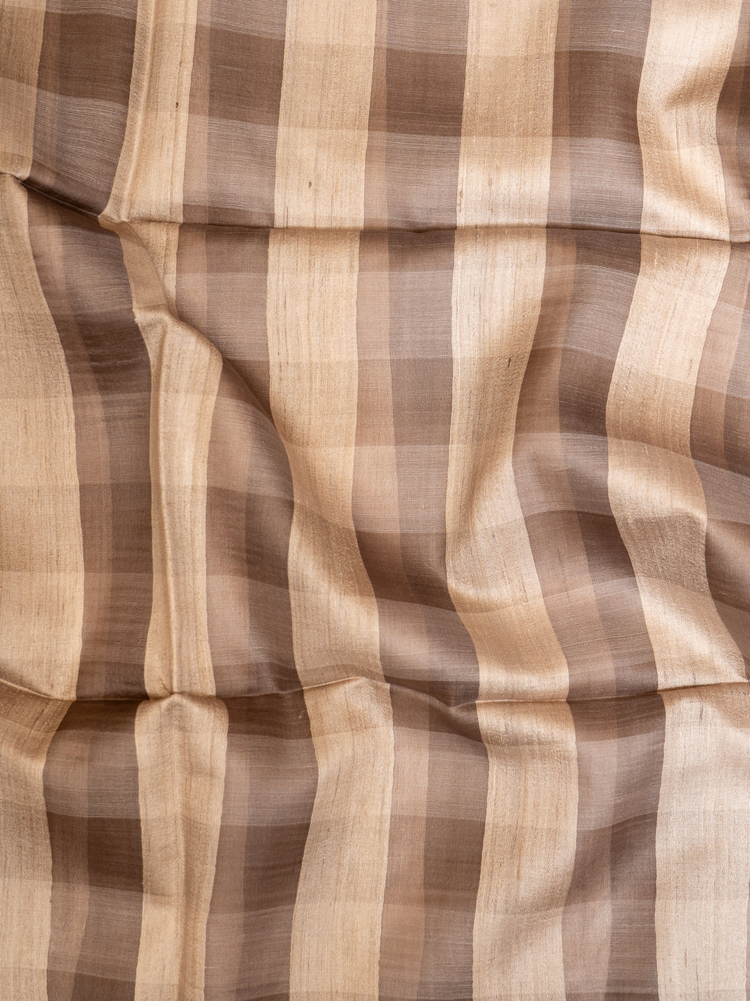 Beige Checks Pure Organza Tussar Designer Saree - Clio Silks