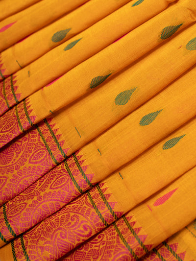 Yellow thread work pure silk cotton saree