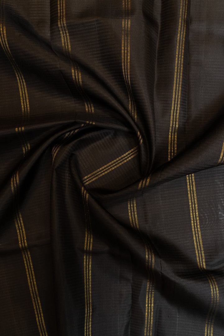 Grey and black stripes pure Kanchipuram silk saree