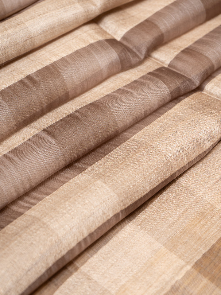 Beige Checks Pure Organza Tussar Designer Saree - Clio Silks