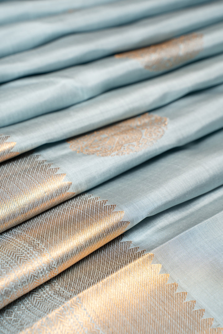 Sky Blue Pastel Pure Kanchipuram Silk Saree - Clio Silks