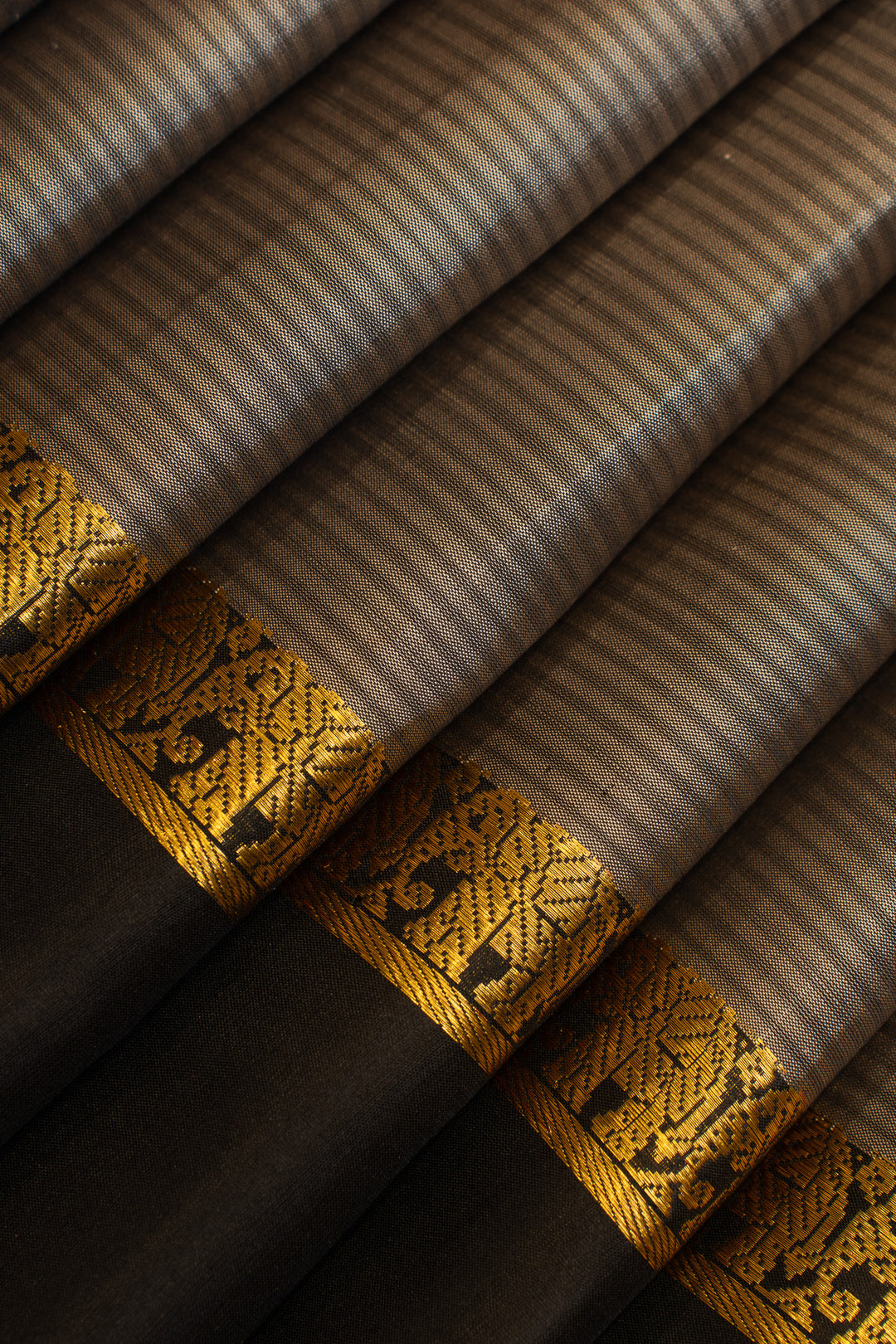 Grey and black stripes pure Kanchipuram silk saree