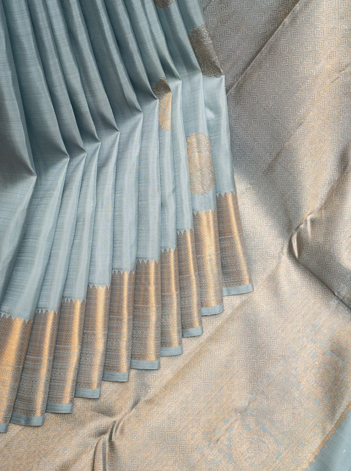 Sky Blue Pastel Pure Kanchipuram Silk Saree - Clio Silks
