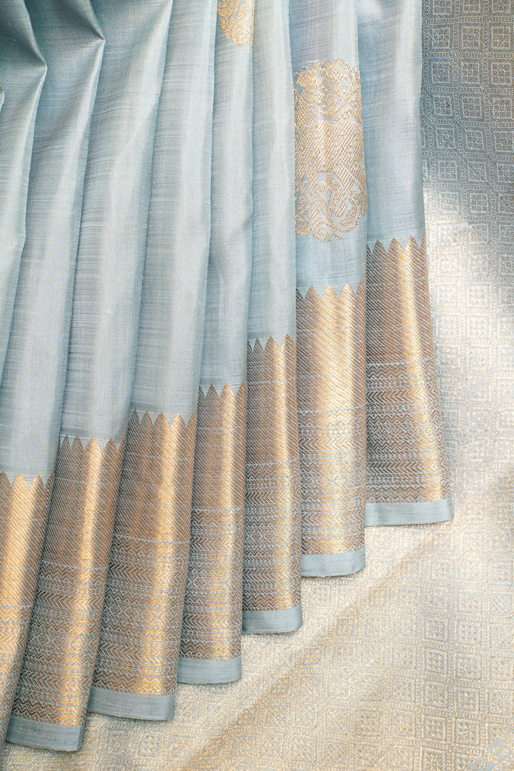 Sky Blue Pastel Pure Kanchipuram Silk Saree - Clio Silks