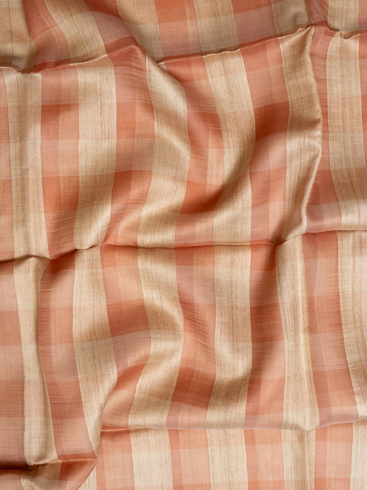 Peach and Beige Pure Organza Tussar Designer Saree - Clio Silks
