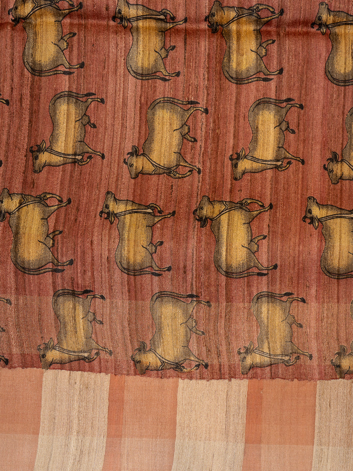 Peach and Beige Pure Organza Tussar Designer Saree - Clio Silks
