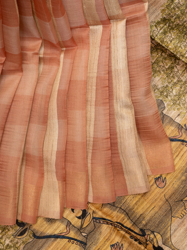 Peach and Beige Pure Organza Tussar Designer Saree - Clio Silks