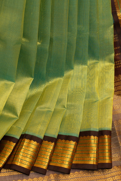 Recons green and brown pure silk cotton saree