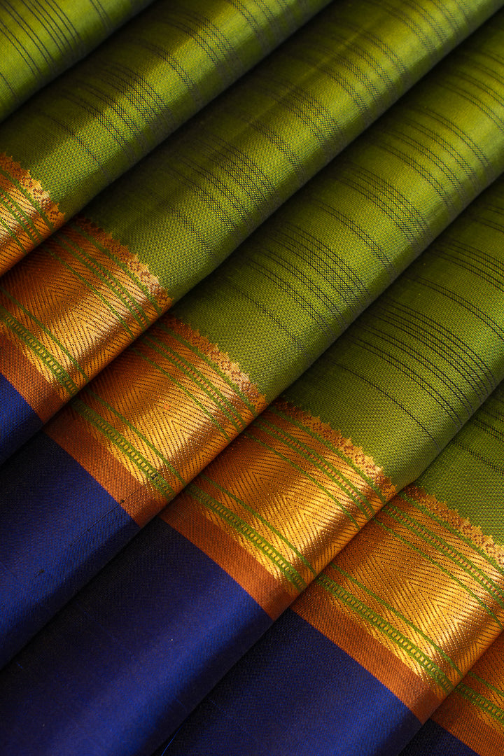 Green and royal blue stripes pure Kanchipuram silk saree