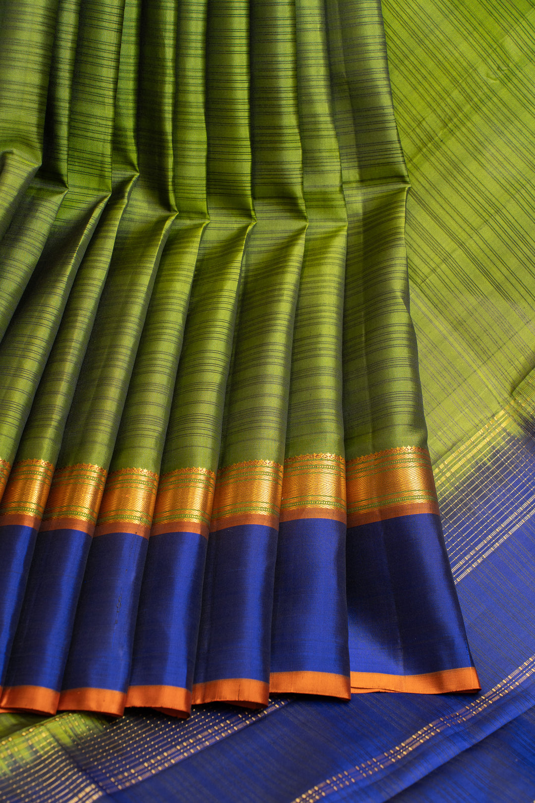 Green and royal blue stripes pure Kanchipuram silk saree
