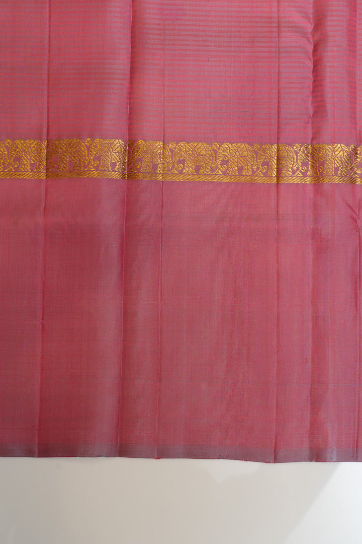 Peach pink and purple pure Kanchipuram silk saree