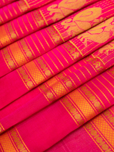 Rani pink thread motifs pure silk cotton saree