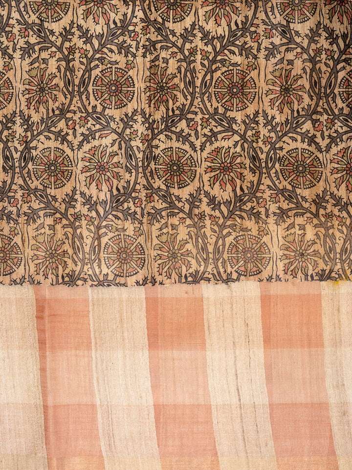 Peach Orange and Beige Pure Organza Tussar Designer Saree - Clio Silks