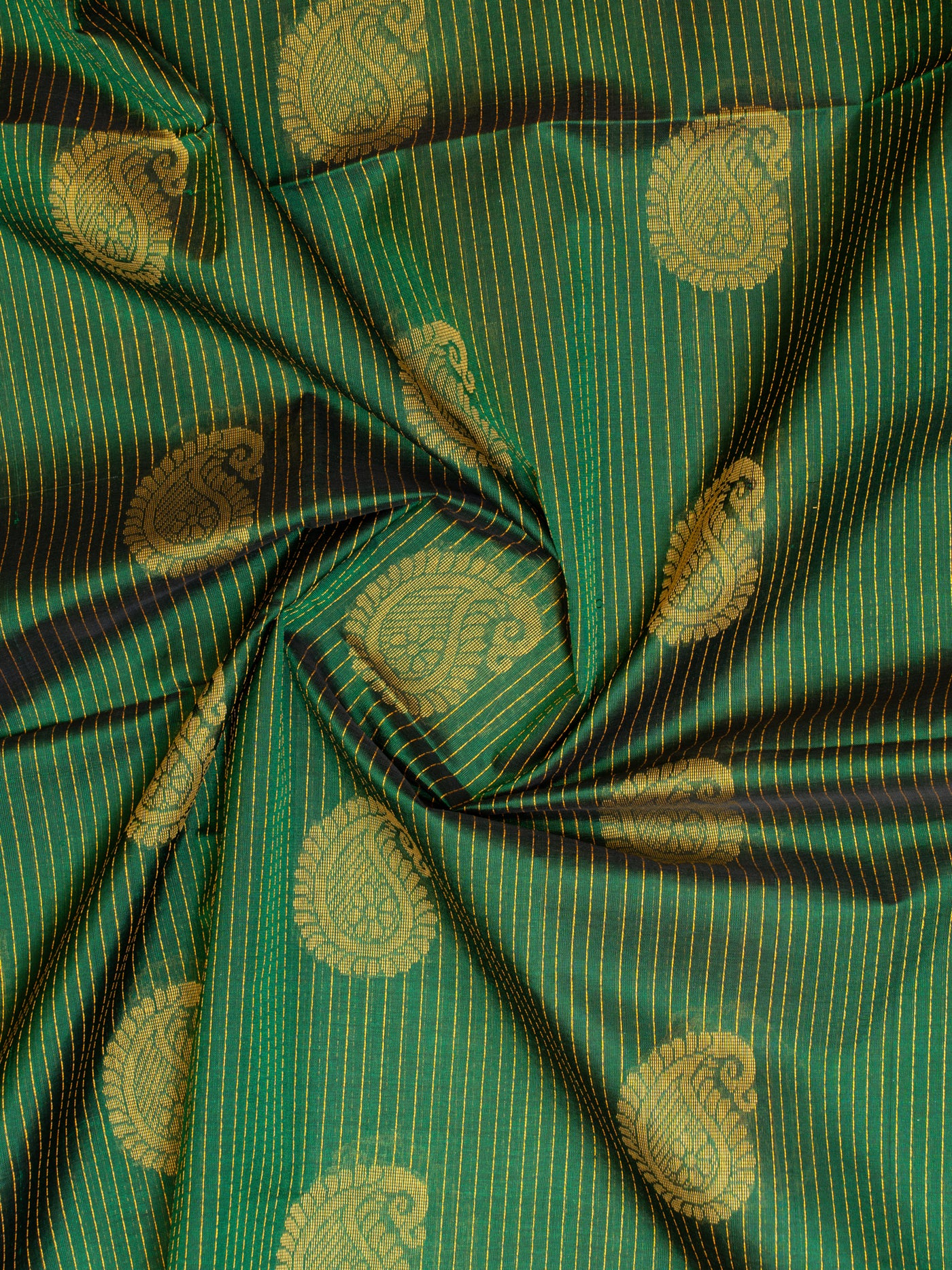 Bottle green paisley thread motifs pure silk cotton saree