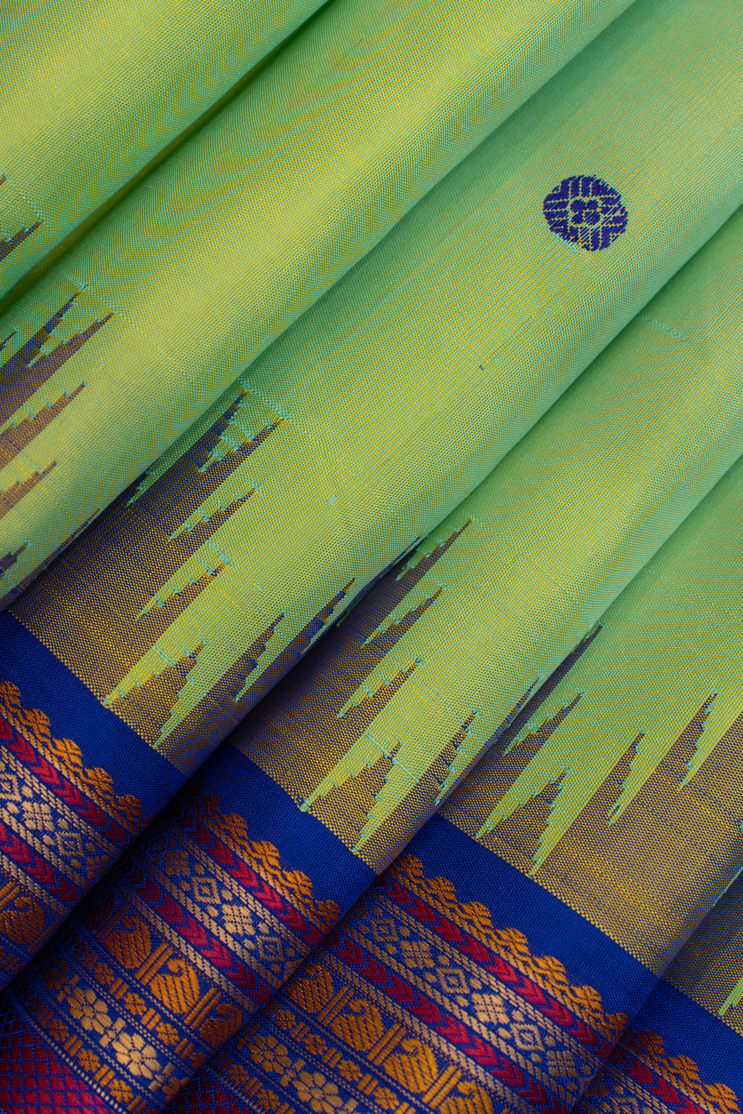 Cyan green and blue thread work Kanchipuram silk saree