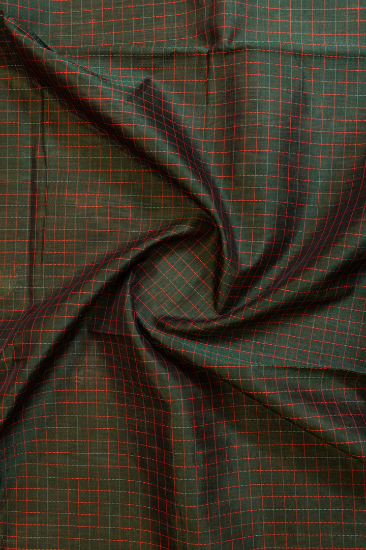 Bottle green thread checks pure silk cotton saree