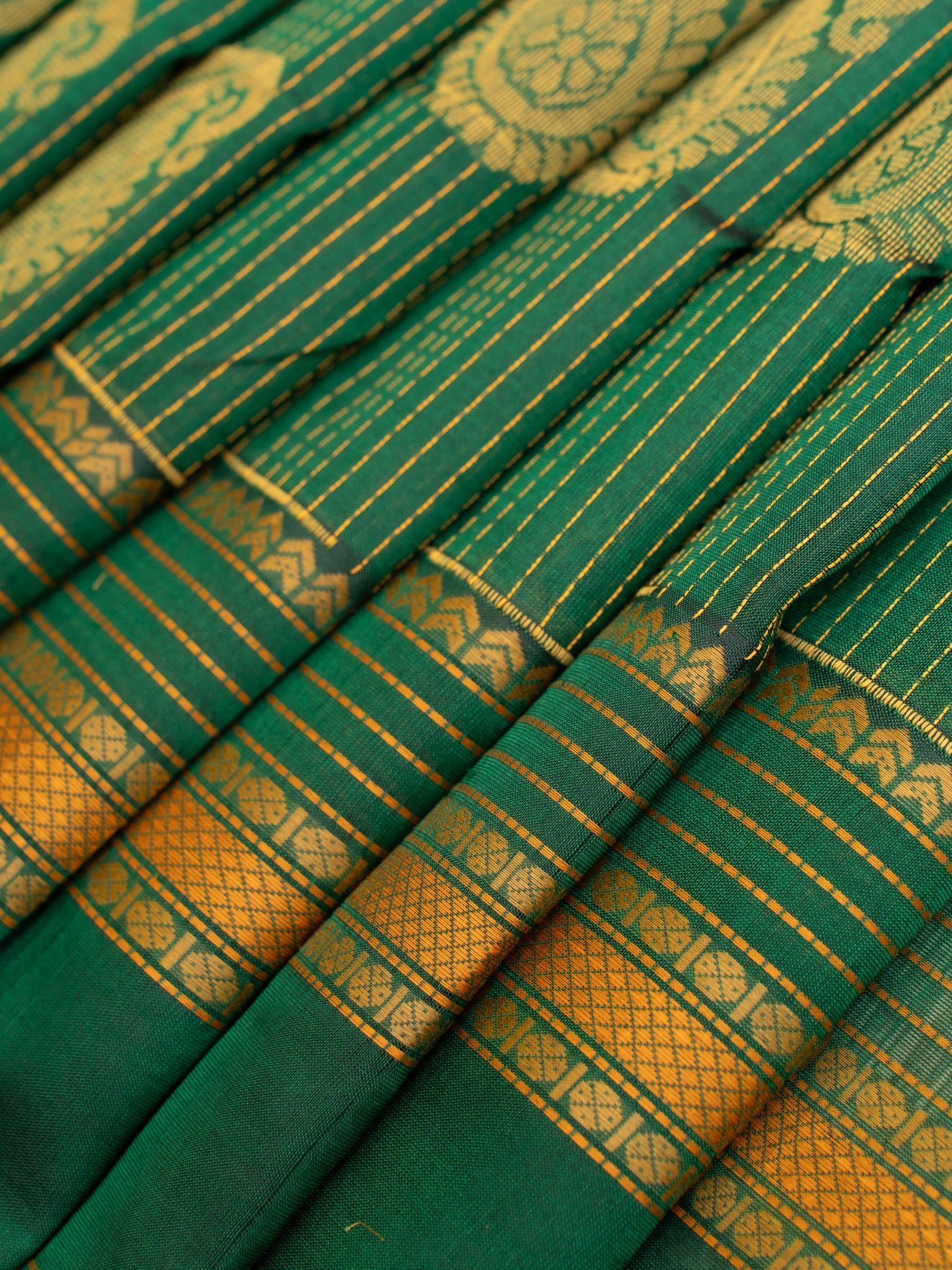 Bottle green paisley thread motifs pure silk cotton saree