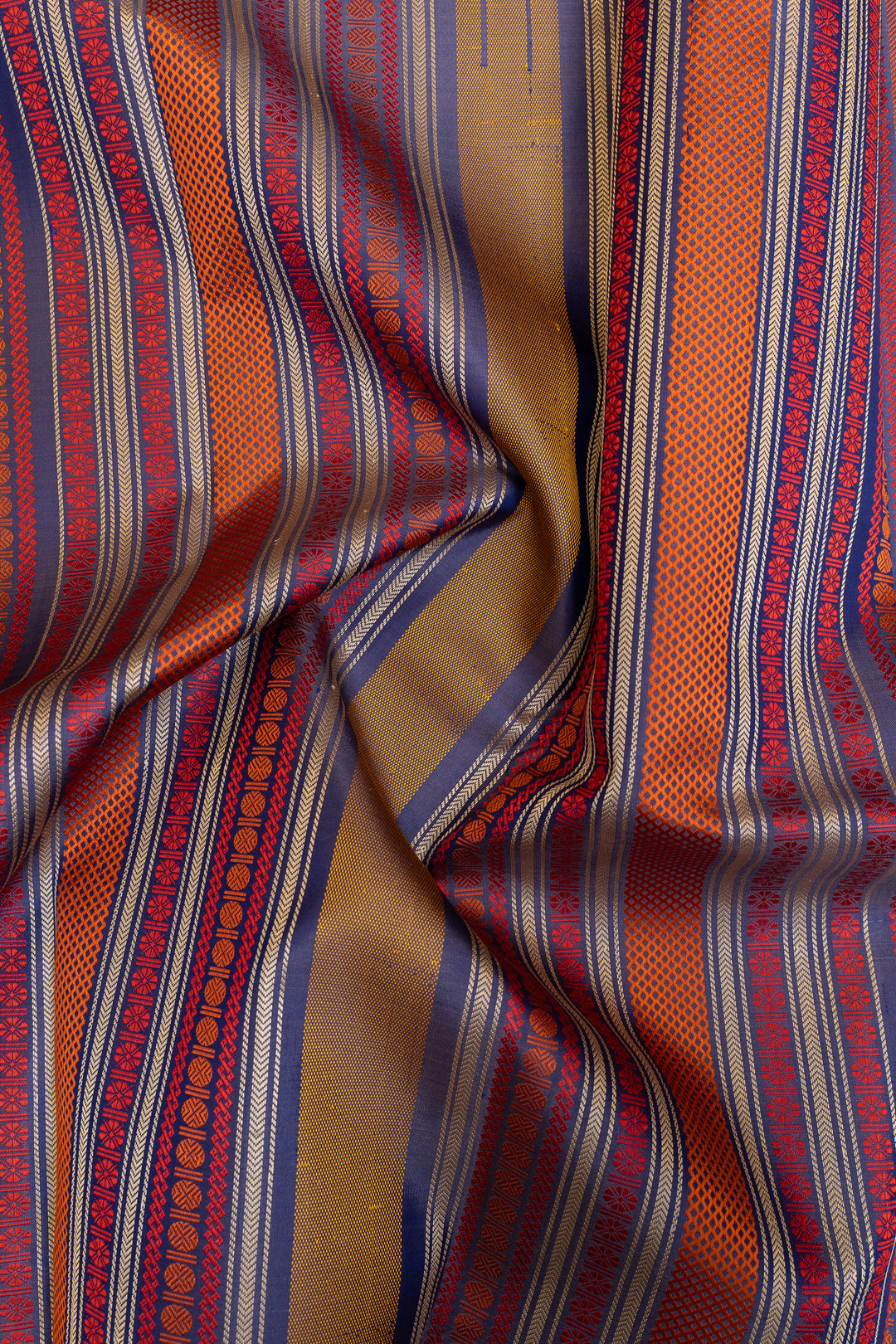 Beige and blue checks thread Varisaipettu pure Kanchipuram silk saree