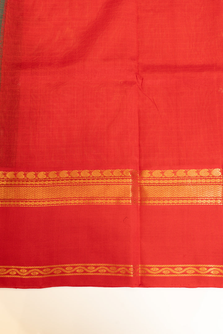 Bottle green thread checks pure silk cotton saree