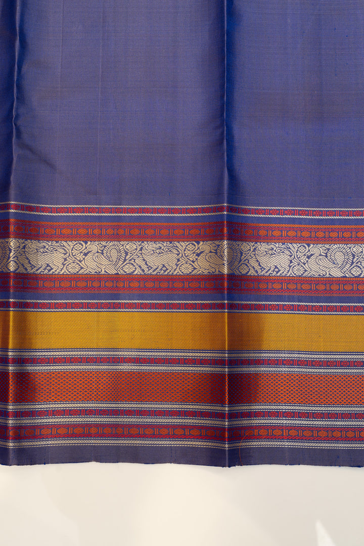 Beige and blue checks thread Varisaipettu pure Kanchipuram silk saree