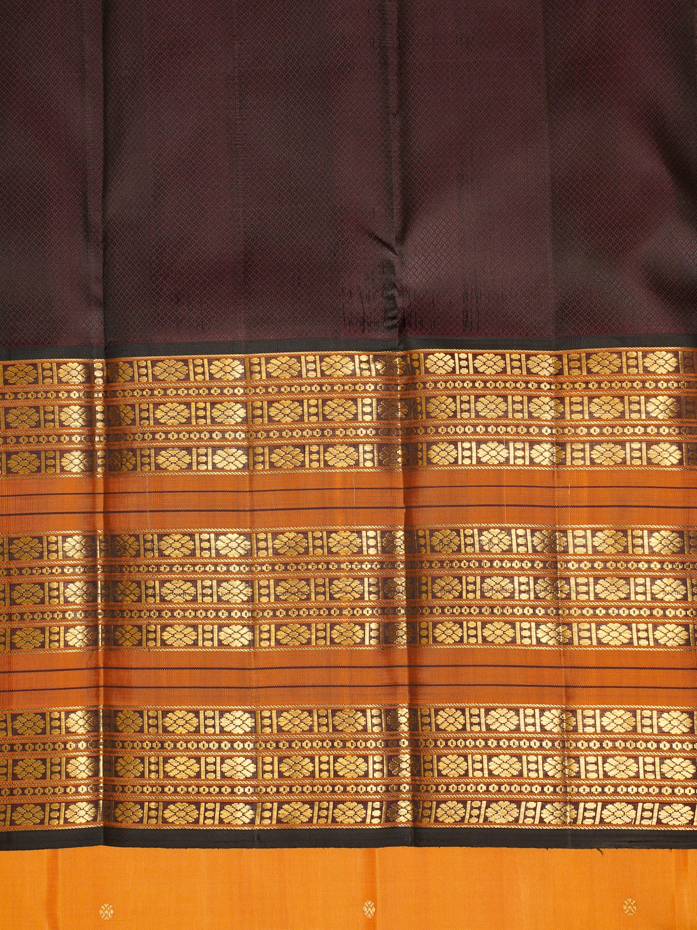 Amber Yellow and Black Pure Kanchipuram Silk Saree