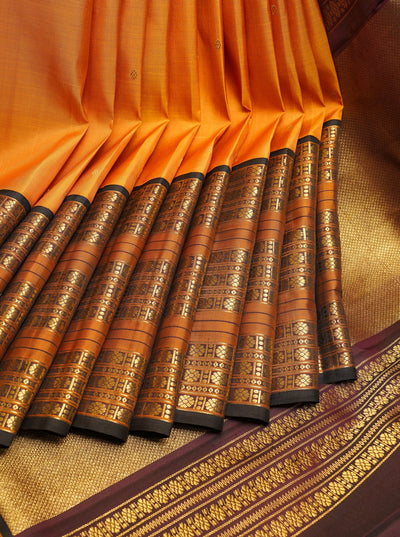 Amber Yellow and Black Pure Kanchipuram Silk Saree