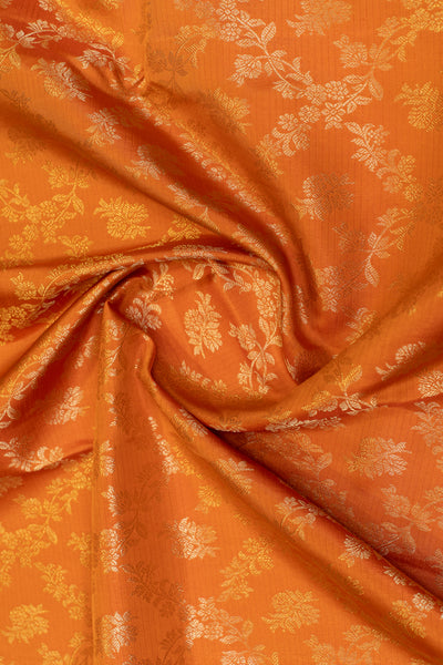 Rust orange floral brocade turning border pure Kanchipuram silk saree