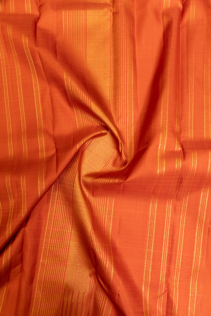 Black and white checks orange rettai pettu pure zari Kanchipuram silk saree