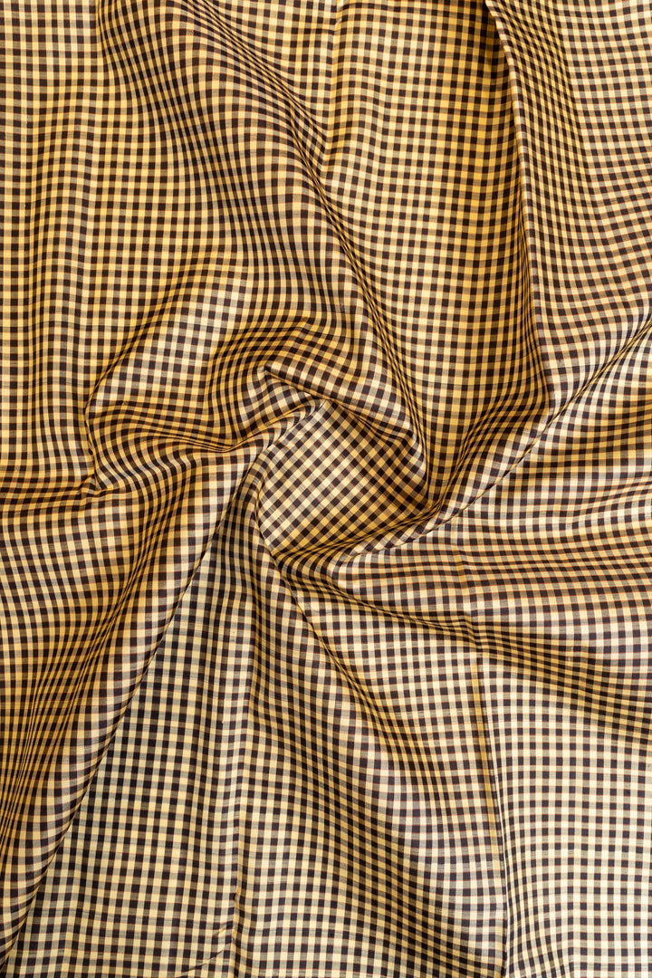 Black and white checks orange rettai pettu pure zari Kanchipuram silk saree