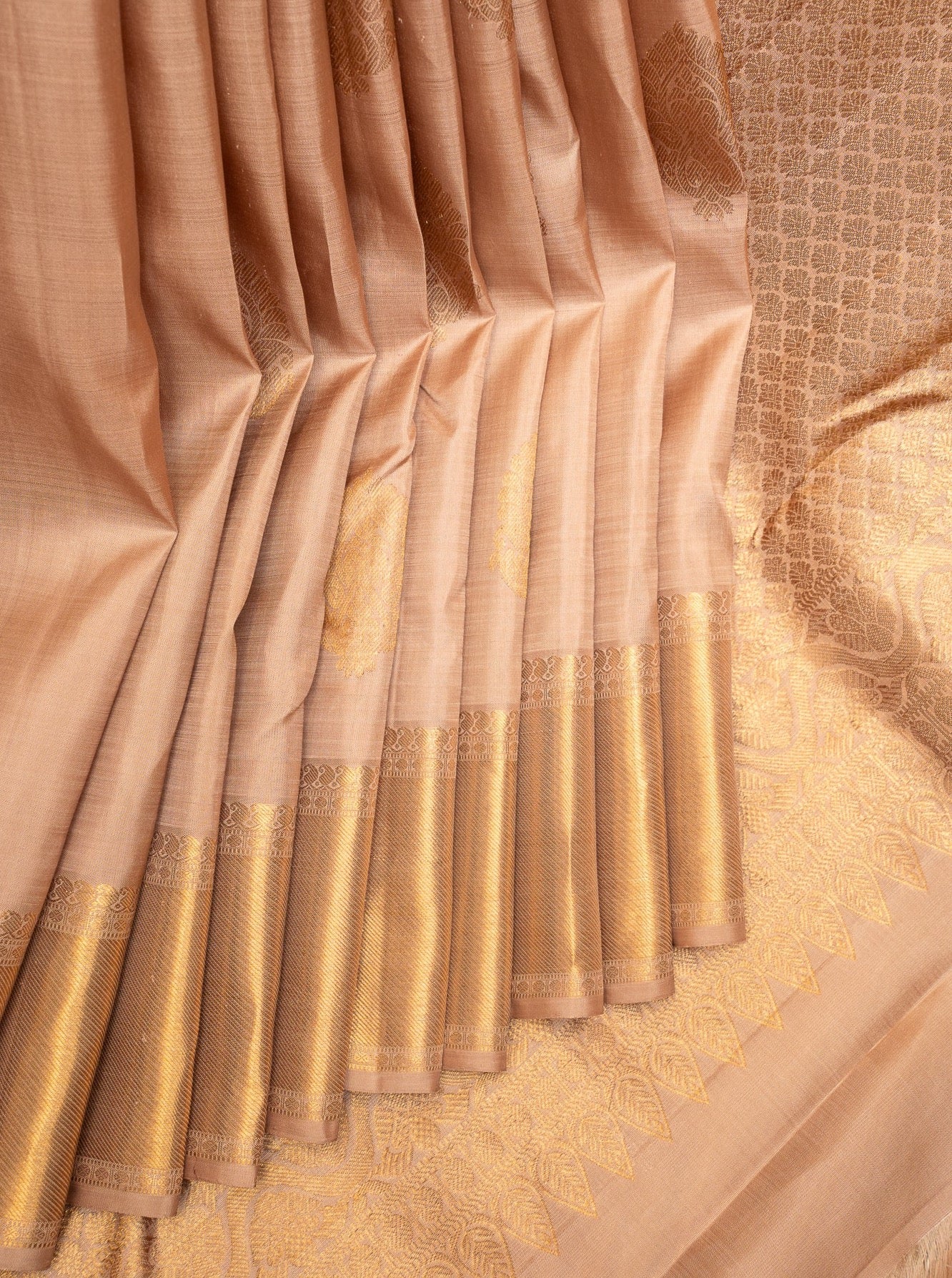 Sherbet Beige Pastel Pure Kanchipuram Silk Saree - Clio Silks