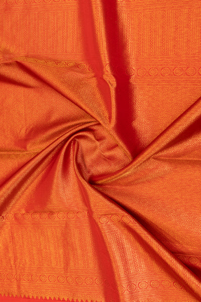 Reddish orange chakram brocade pure Kanchipuram silk saree