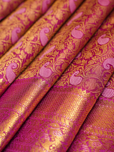 Mulberry Pink Paisley Brocade Pure Kanchipuram Silk Saree