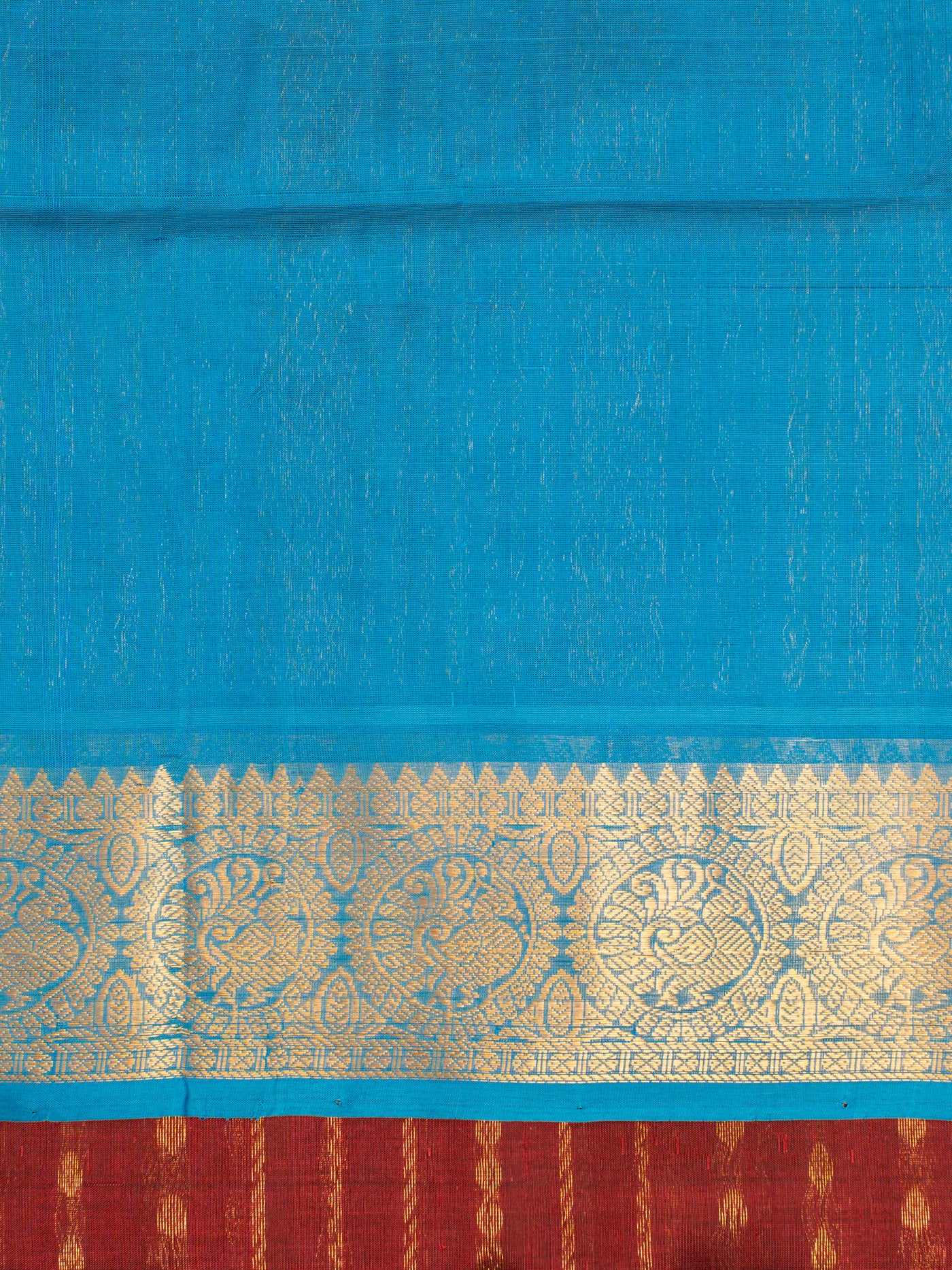 Maroon and sulphate blue pure silk cotton saree