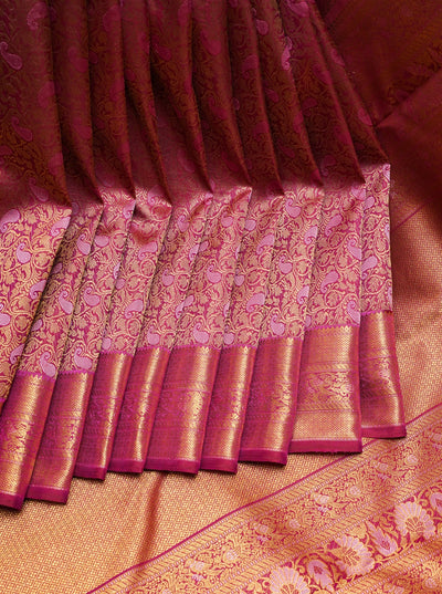 Mulberry Pink Paisley Brocade Pure Kanchipuram Silk Saree