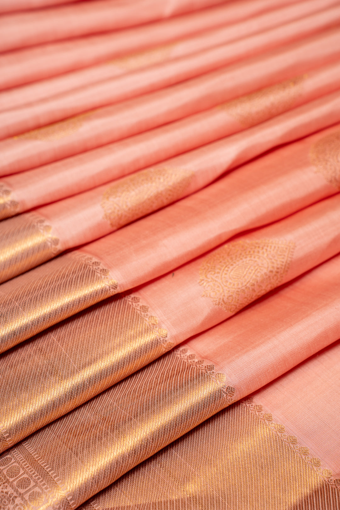 Salmon Peach Pastel Pure Kanchipuram Silk Saree - Clio Silks