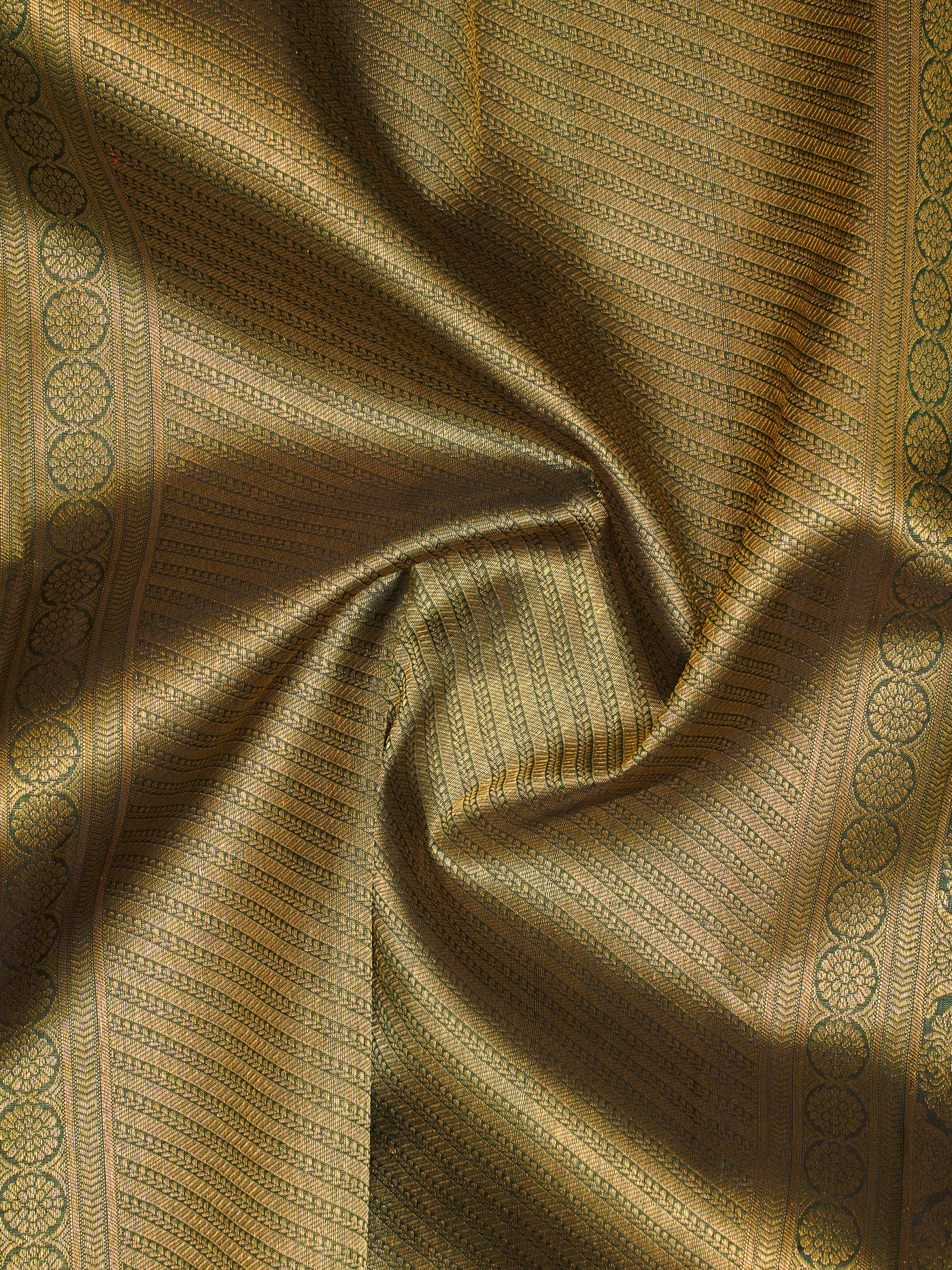 Bottle Green Zari Stripes Brocade Kanchipuram Silk Saree