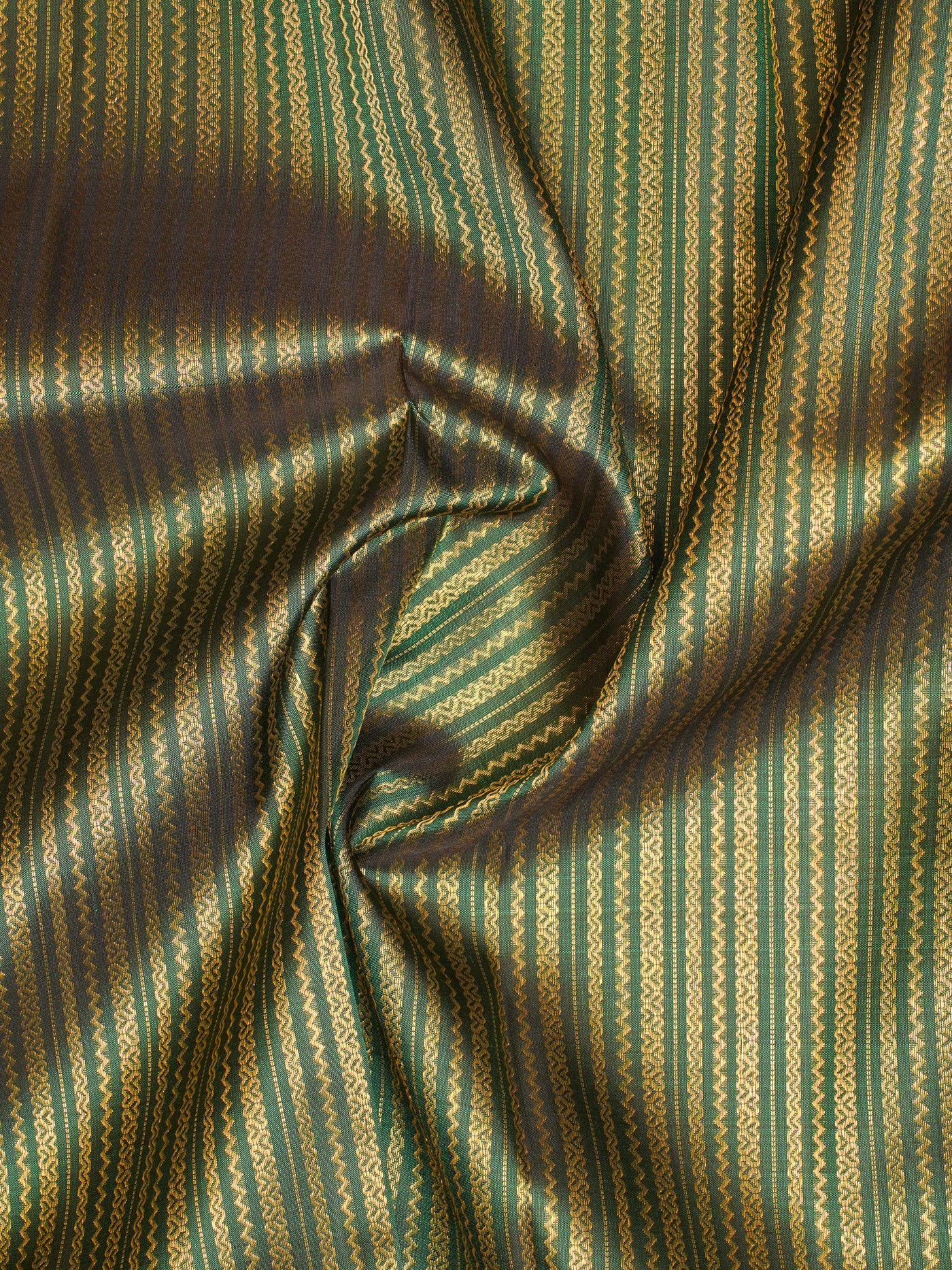 Bottle Green Zari Stripes Brocade Kanchipuram Silk Saree