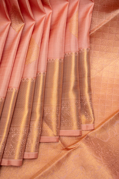 Salmon Peach Pastel Pure Kanchipuram Silk Saree - Clio Silks