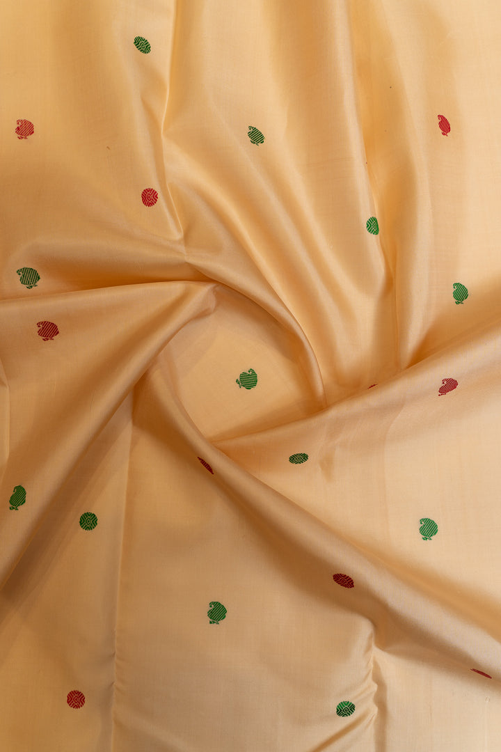Beige and jamun threadwork pure Kanchipuram silk saree