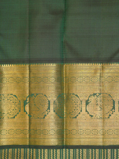 Bottle Green Zari Stripes Brocade Kanchipuram Silk Saree