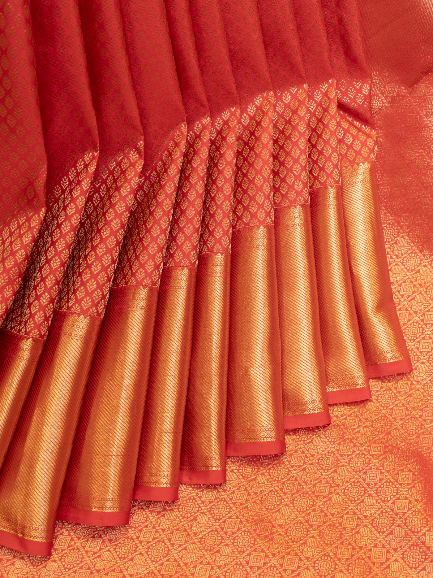 Crimson red brocade pure Kanchipuram silk saree