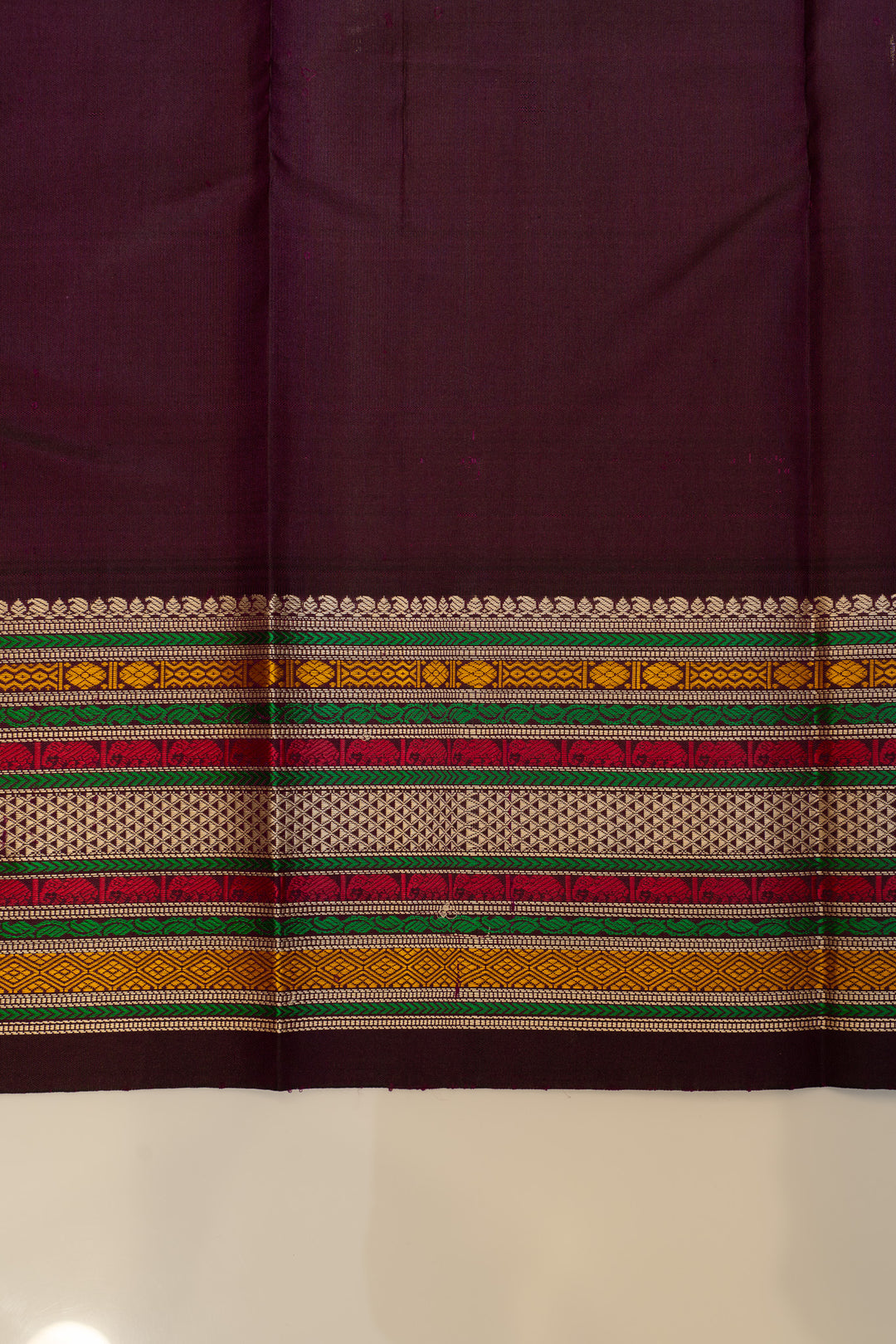 Beige and jamun threadwork pure Kanchipuram silk saree