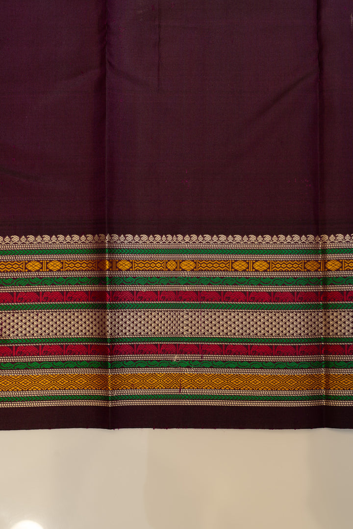 Beige and jamun threadwork pure Kanchipuram silk saree