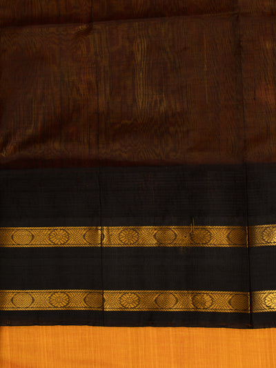 Orange and black korvai pattu borders pure silk cotton saree