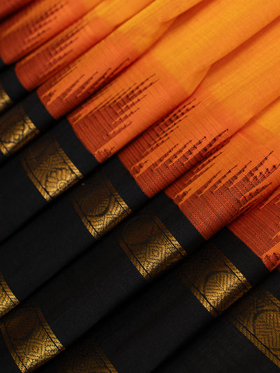 Orange and black korvai pattu borders pure silk cotton saree