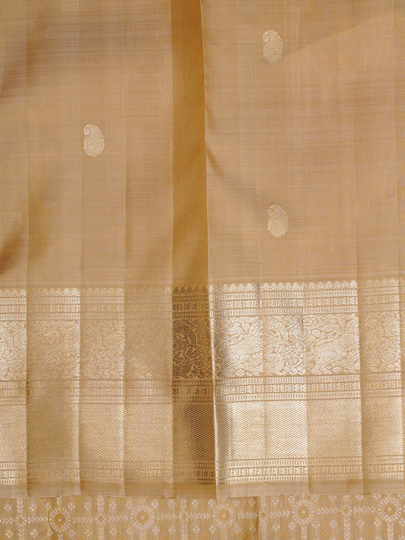 Hazel Beige Pure Brocade Kanchipuram Silk Saree